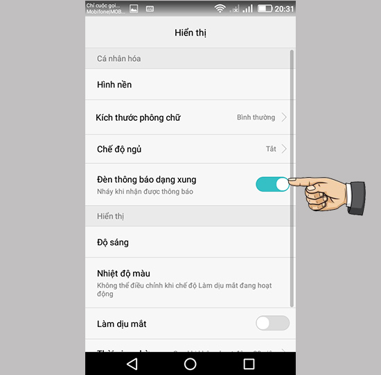 Bước 2: Bật đèn thông báo dạng xung